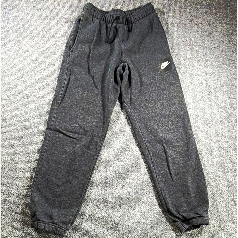 Nike Boys Gray Fleece Jogger Pants Size L Drawstring Elastic Waist Pockets